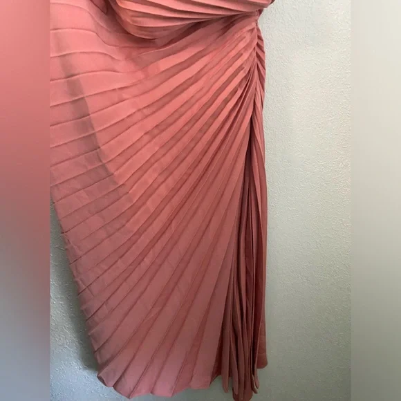 NWT Banana Republic Gorgeous One Shoulder Pleated Coral Pink Asymmetric Dress 12 - Picture 10 of 13